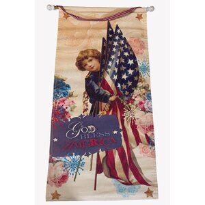 Vintage Style Patriotic God Bless America Wall Hanging Banner American Flag